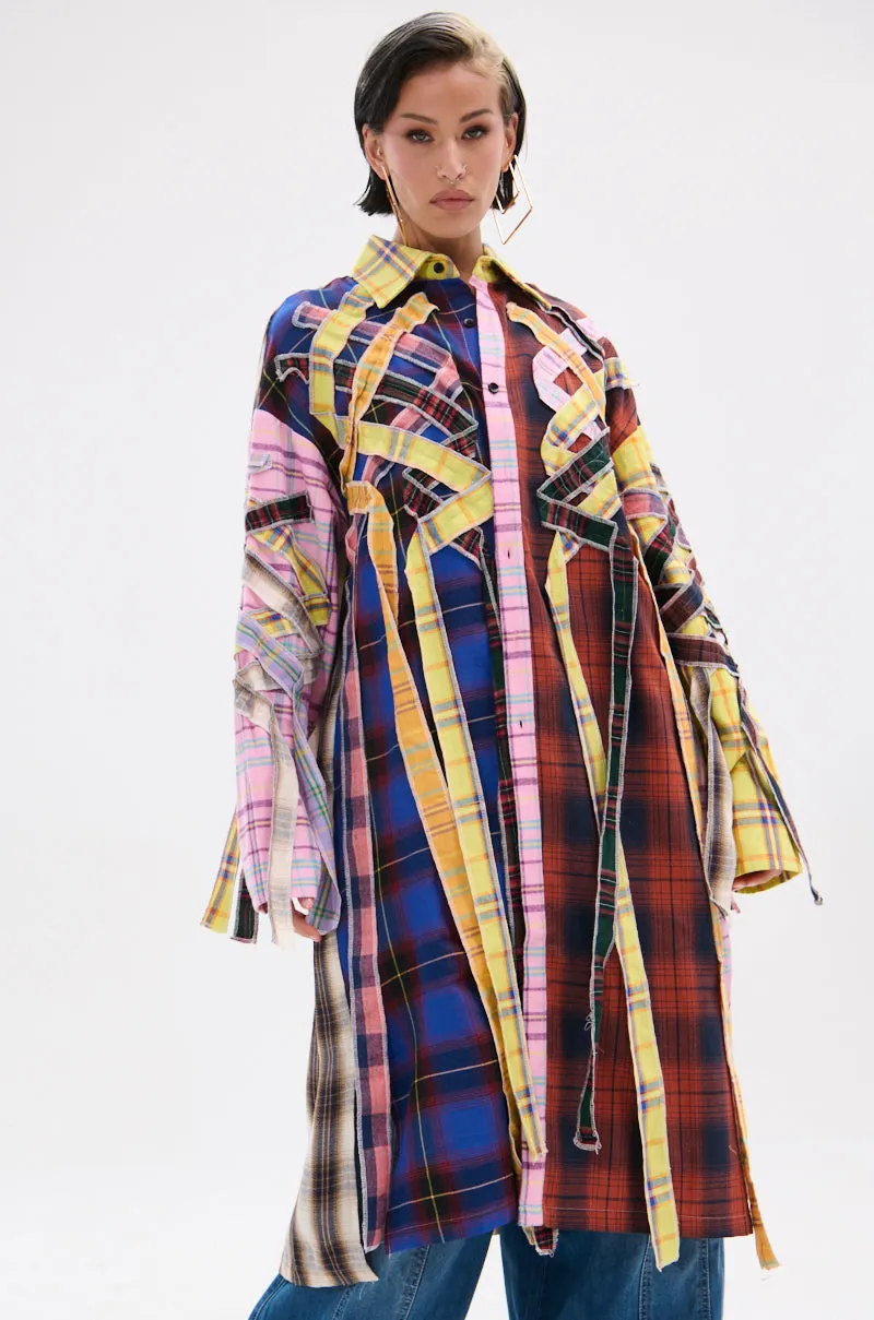 DONT EVEN MIXED PLAID LONG BUTTON DOWN sold by AKIRA product image thumbnail 3