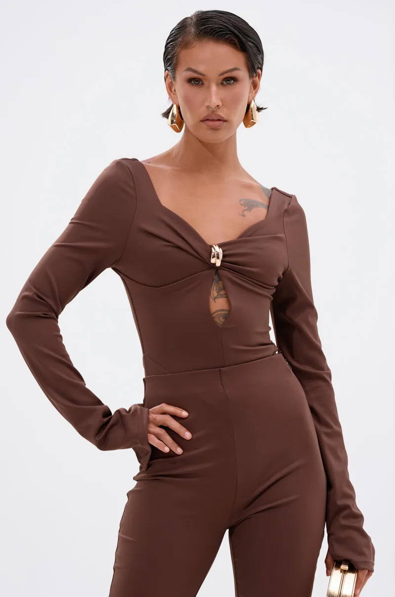 LUXE LIFE SEAMLESS BODYSUIT IN BROWN sold by AKIRA