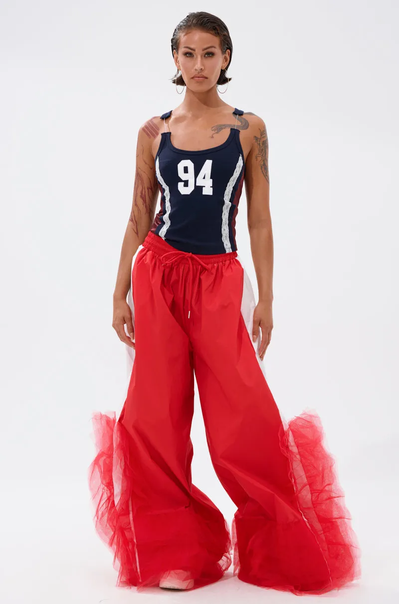 FEELING LIKE A BOSS TRACK PANT WITH TULLE TRIM IN RED sold by AKIRA product image thumbnail 5