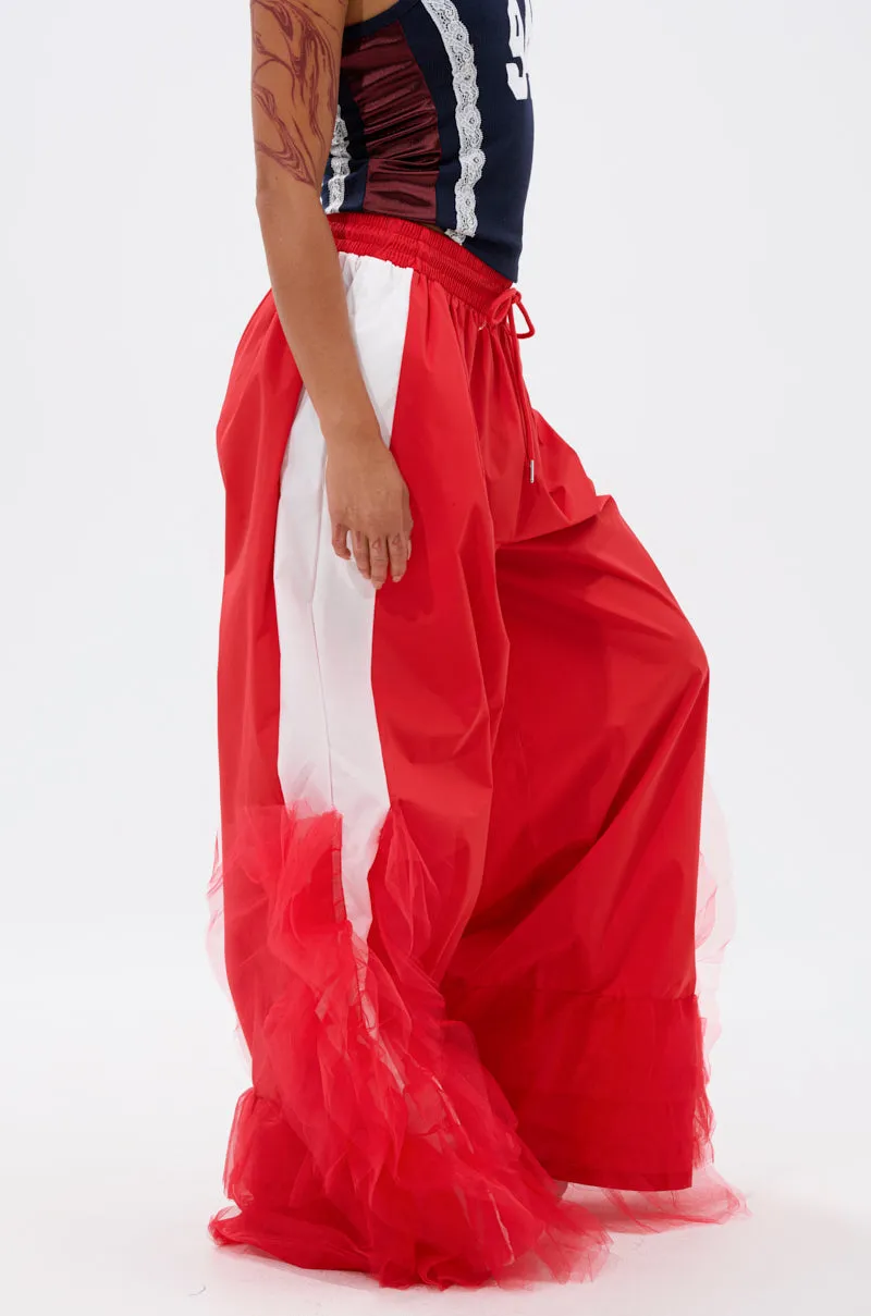 FEELING LIKE A BOSS TRACK PANT WITH TULLE TRIM IN RED sold by AKIRA product image thumbnail 3