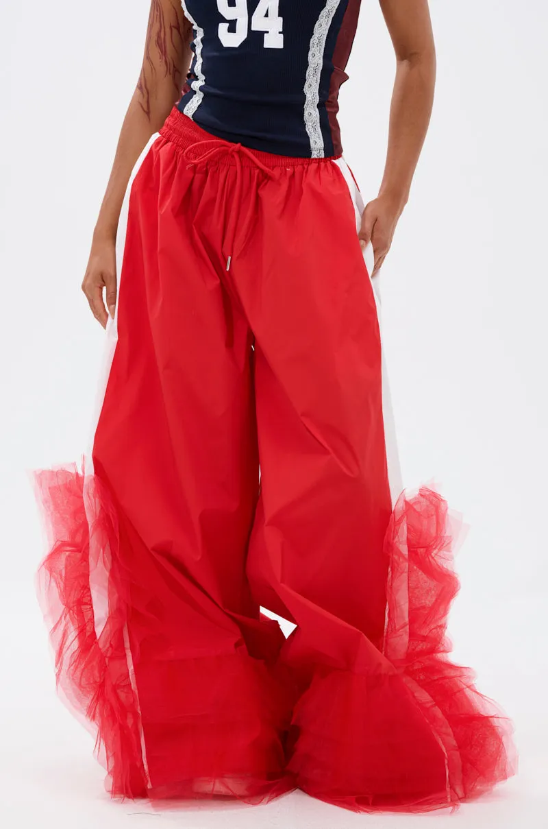 FEELING LIKE A BOSS TRACK PANT WITH TULLE TRIM IN RED sold by AKIRA product image thumbnail 2