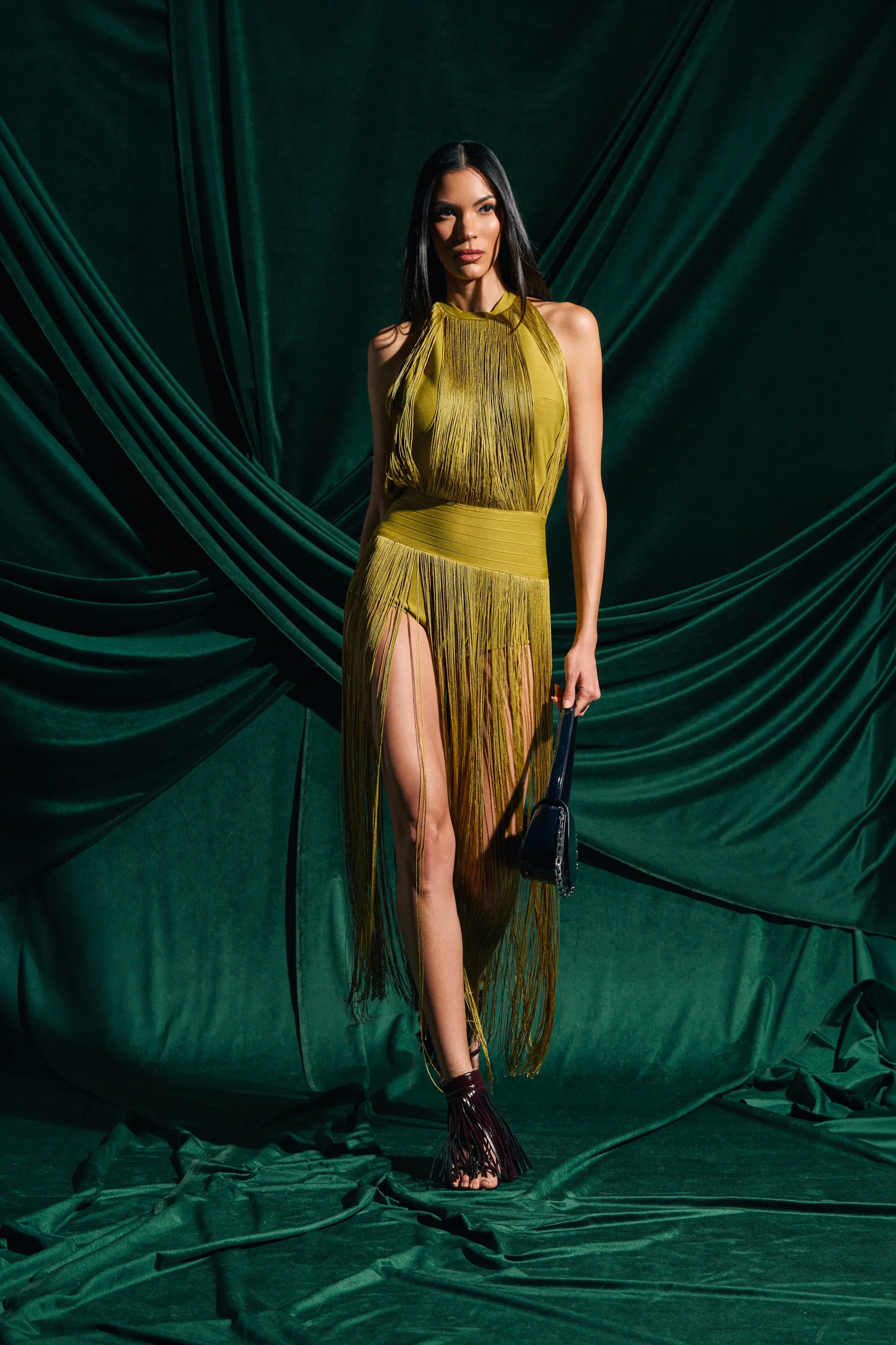 RENEE FRINGE ROMPER IN GREEN sold by AKIRA product image thumbnail 2
