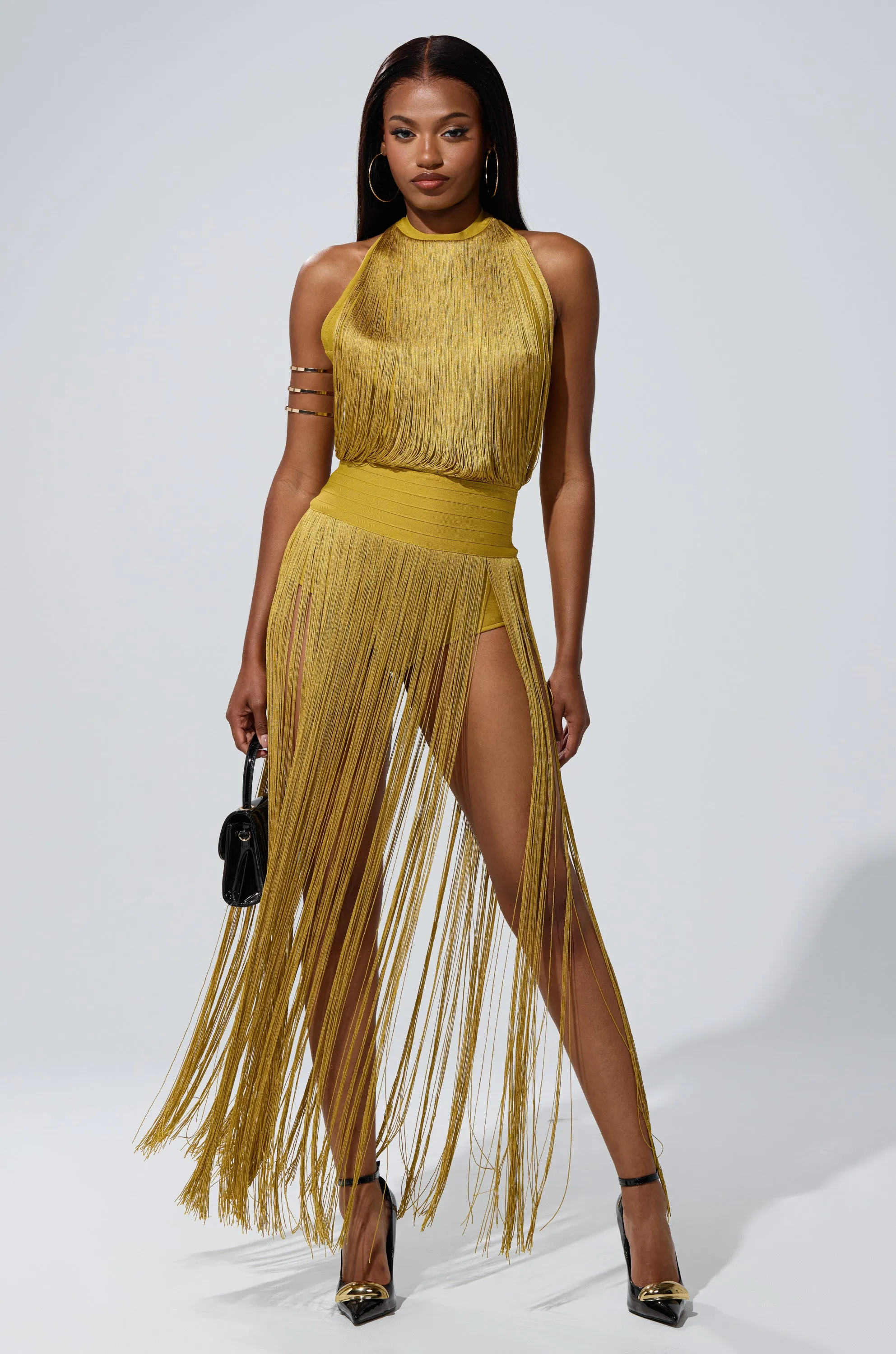 RENEE FRINGE ROMPER IN GREEN sold by AKIRA product image thumbnail 4
