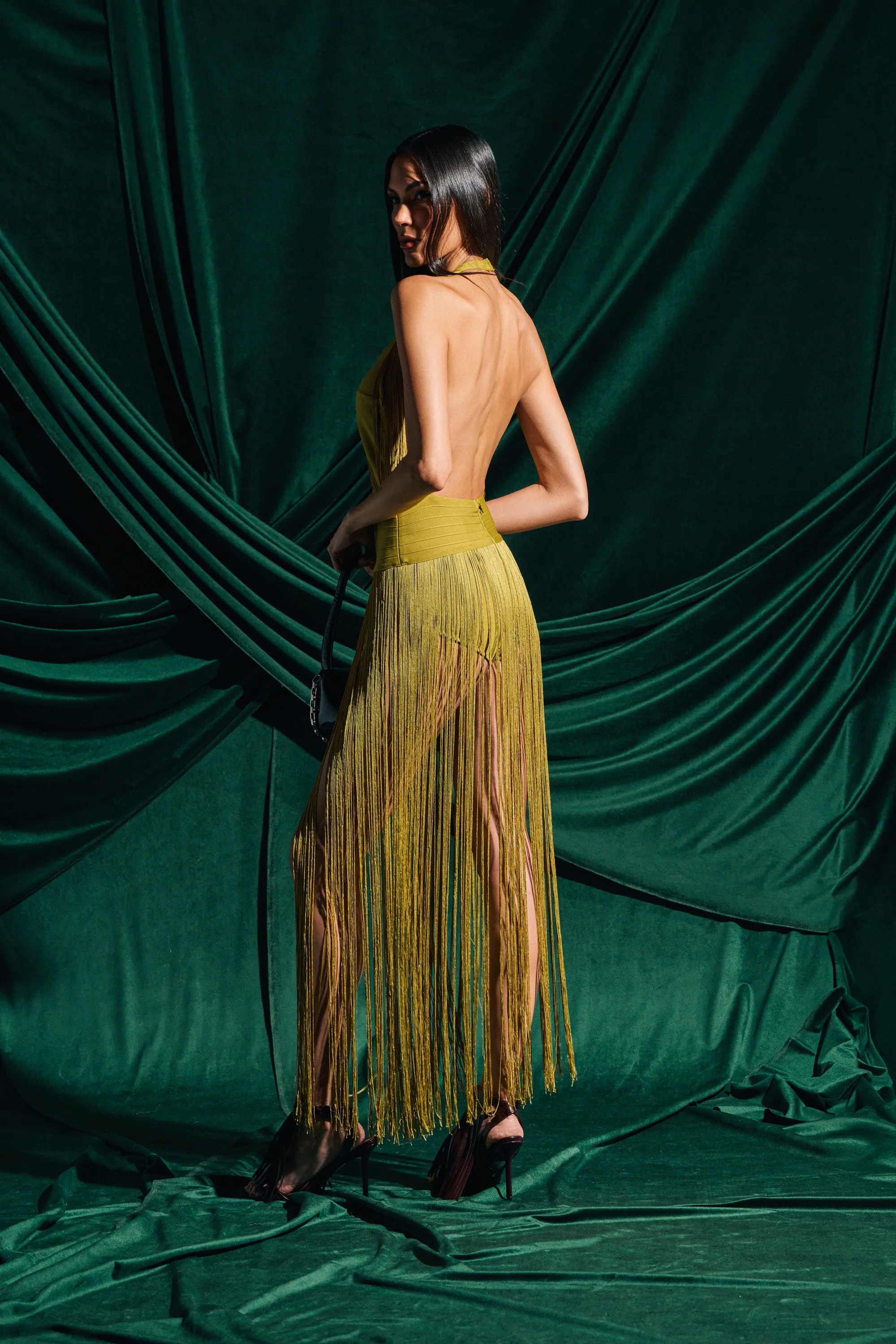 RENEE FRINGE ROMPER IN GREEN sold by AKIRA product image thumbnail 3