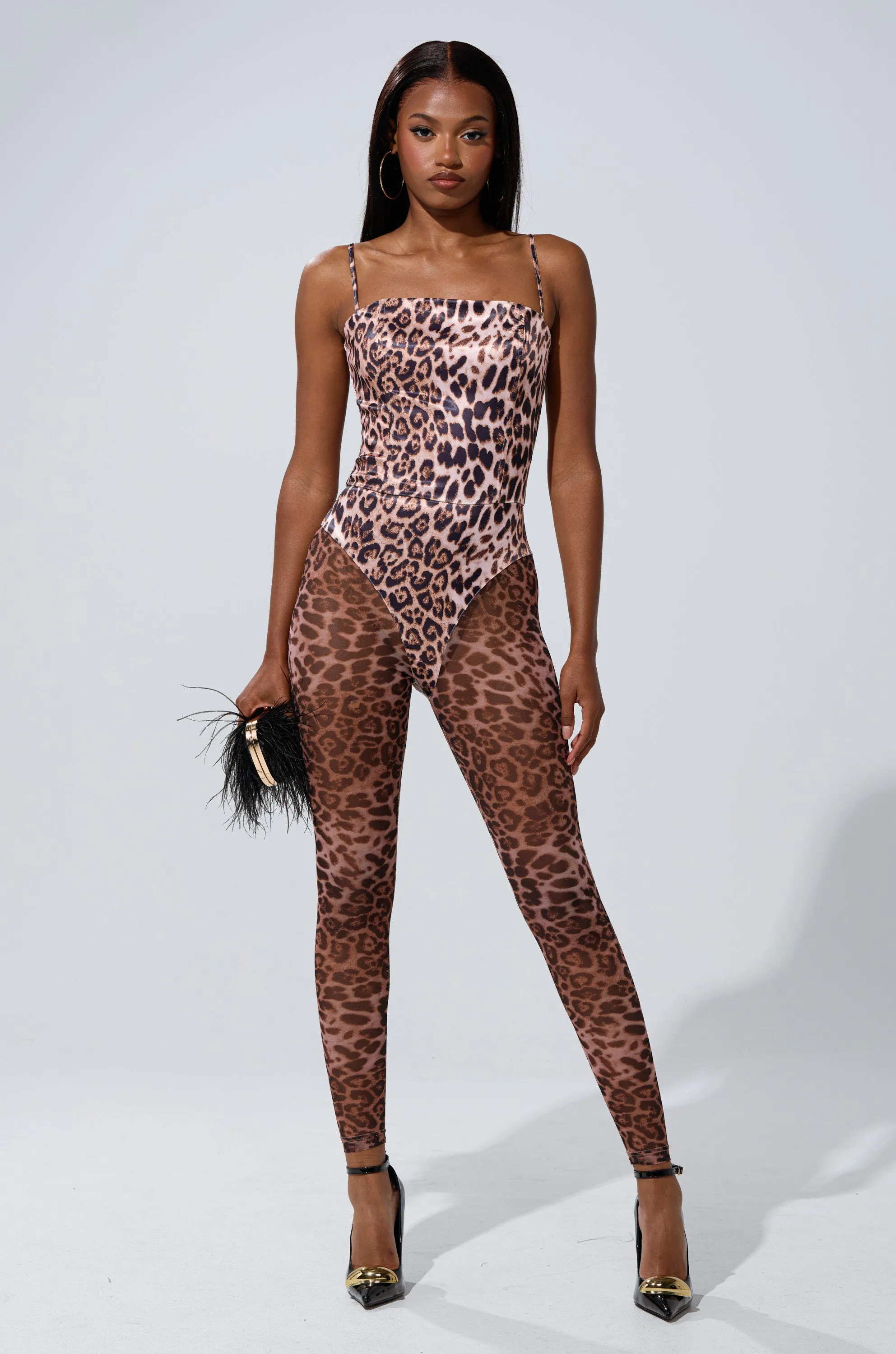 LENNON SATIN MESH PRINTED JUMPSUIT sold by AKIRA product image thumbnail 5