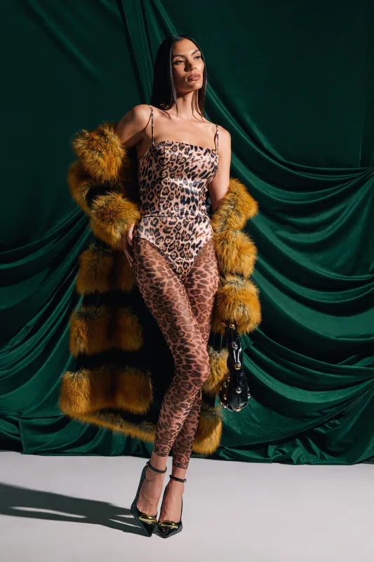 LENNON SATIN MESH PRINTED JUMPSUIT sold by AKIRA