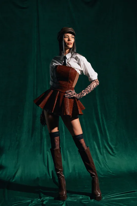 TOO GOOD FOR YOU CROCODILE MINI SKIRT sold by AKIRA