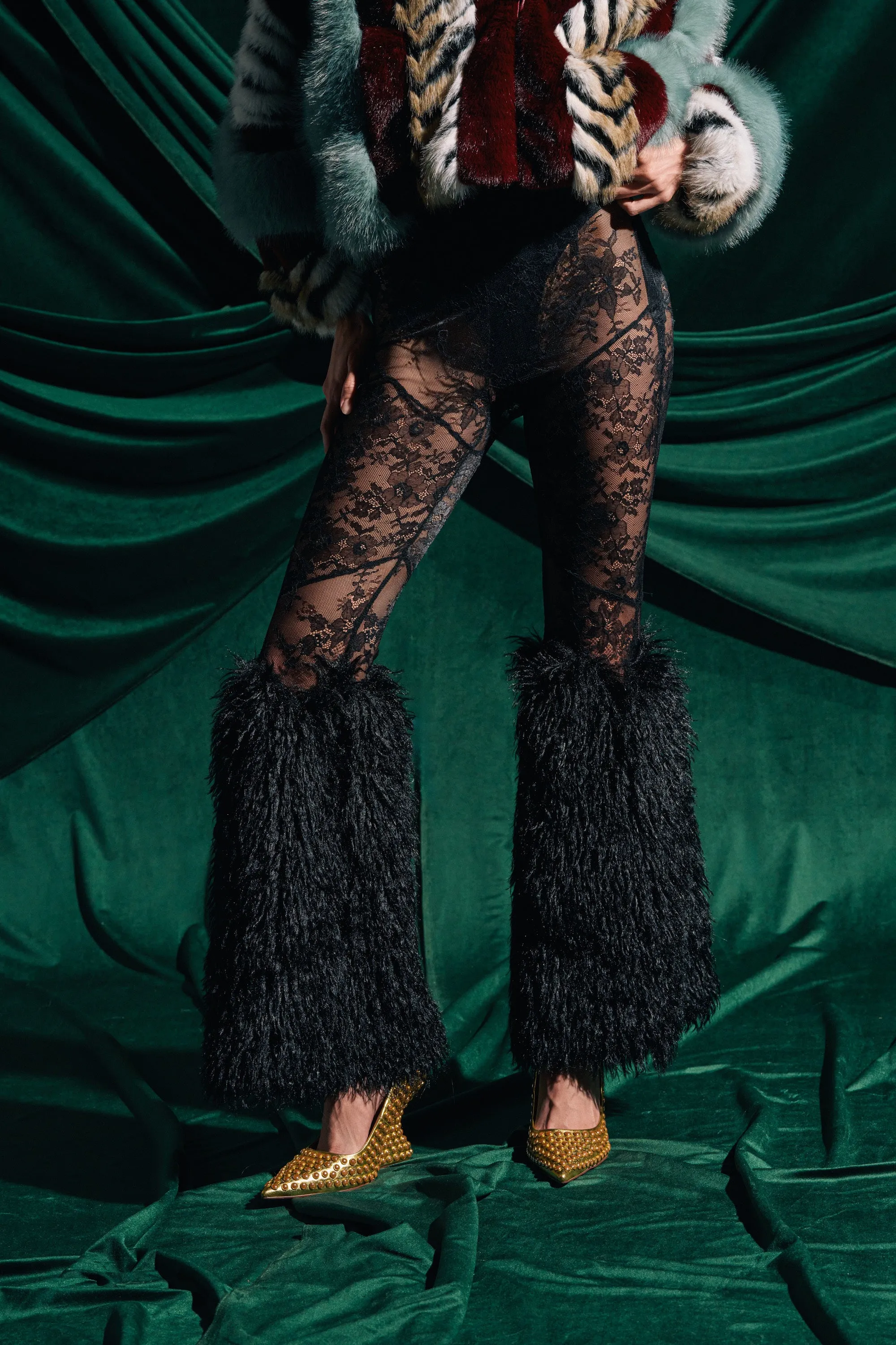 FEELING GOOD LACE LEGGING WITH FUR TRIM sold by AKIRA