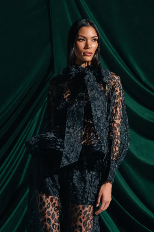 CHEETAH SISTA TIE FRONT BLOUSE sold by AKIRA