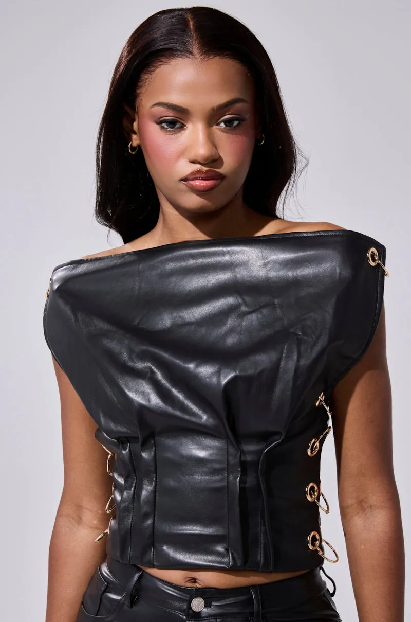 BEGGING ME TO LEAVE FAUX LEATHER BLOUSE WITH GROMMETS sold by AKIRA product image thumbnail 2