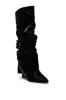 AZALEA WANG ZYLLA BLACK PATENT WEDGE RUCHED BOOT sold by AKIRA
