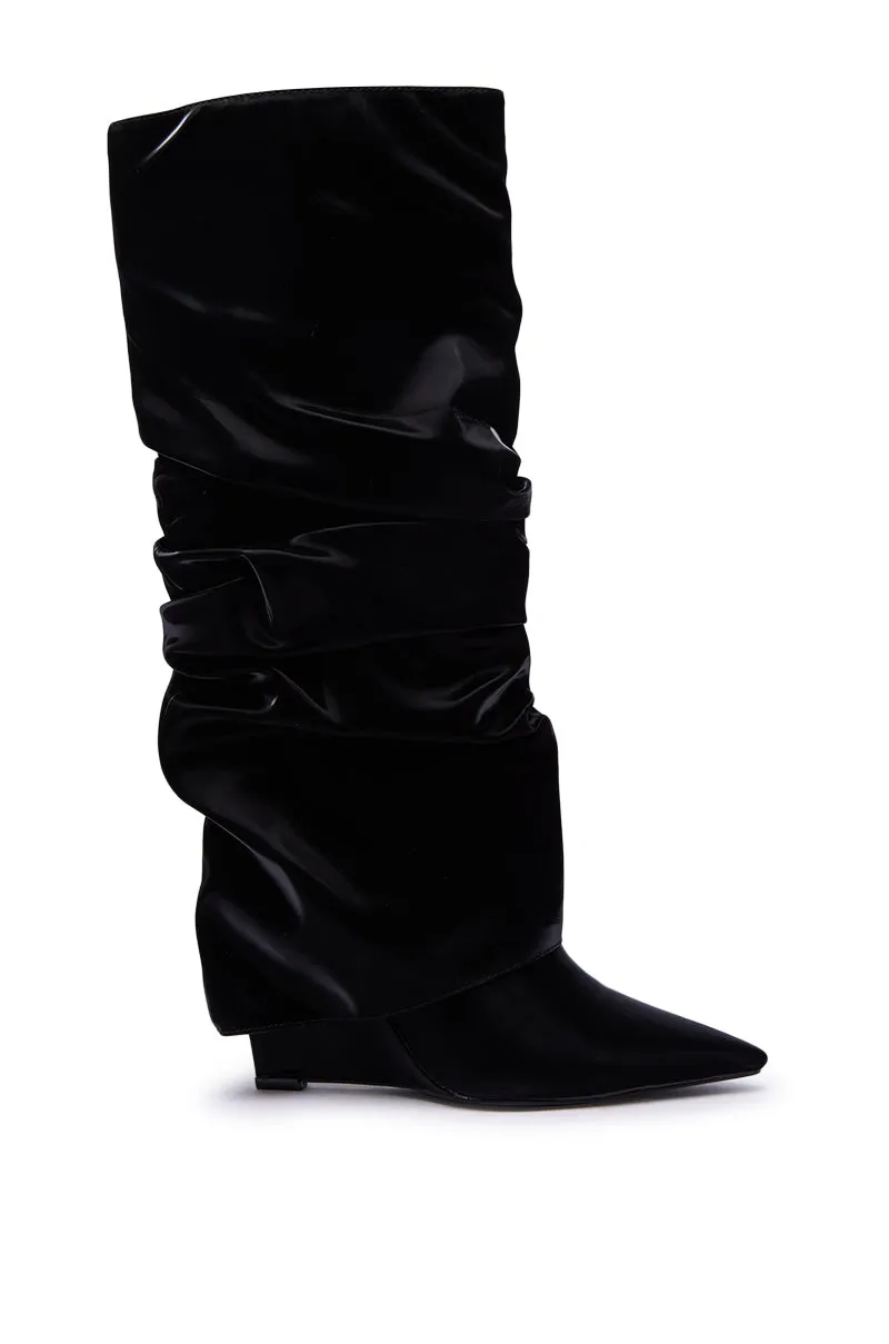 AZALEA WANG ZYLLA BLACK PATENT WEDGE RUCHED BOOT sold by AKIRA product image thumbnail 4
