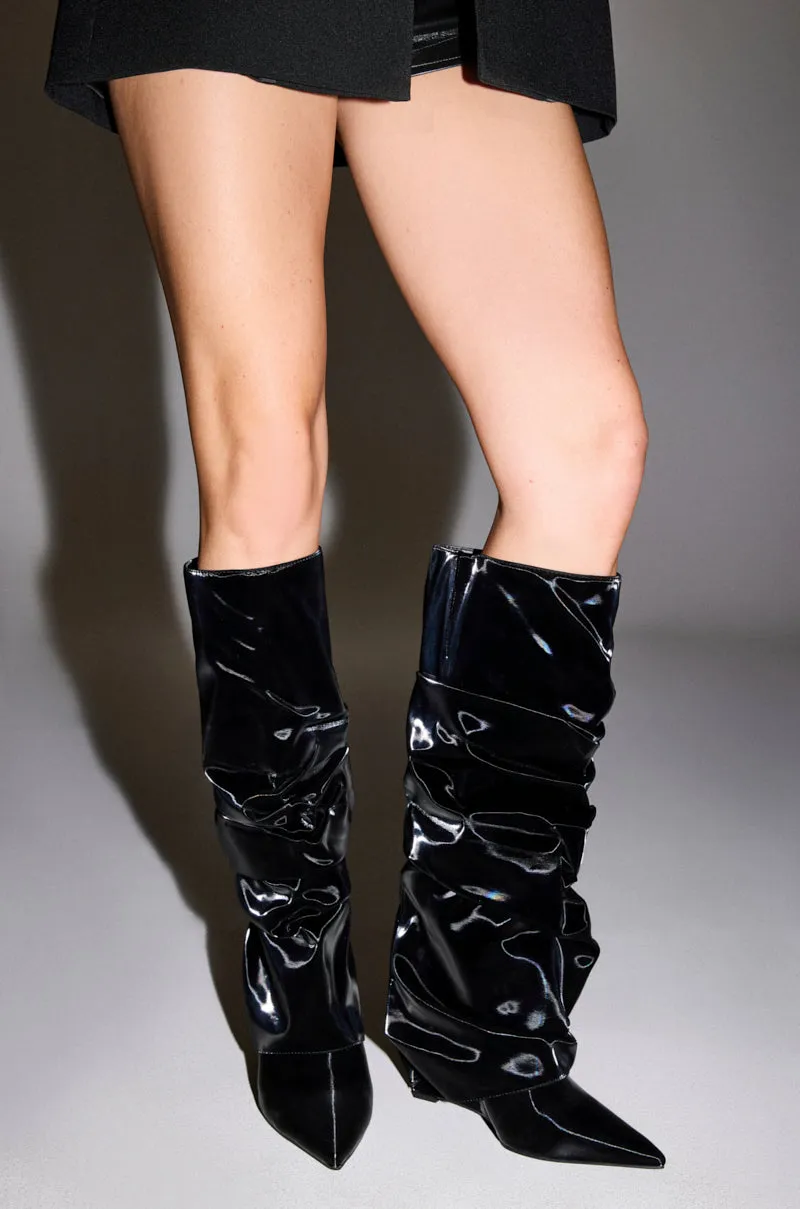 AZALEA WANG ZYLLA BLACK PATENT WEDGE RUCHED BOOT sold by AKIRA product image thumbnail 2