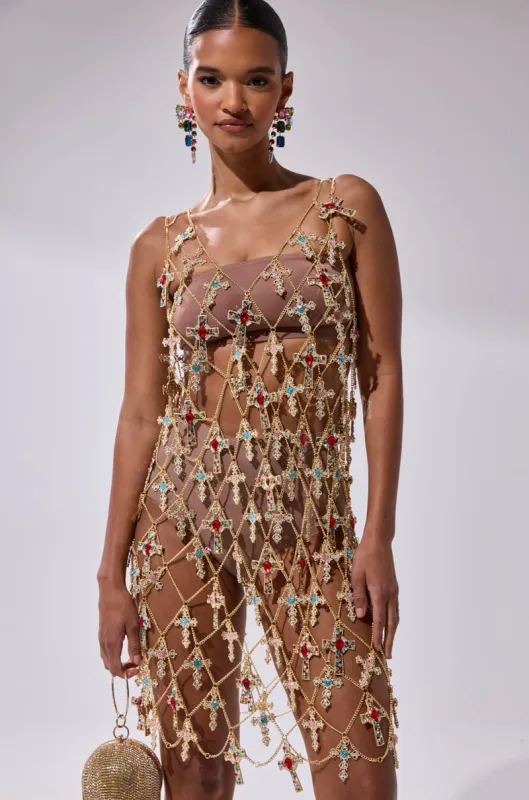 EVE CROSS CHAIN MINI DRESS sold by AKIRA