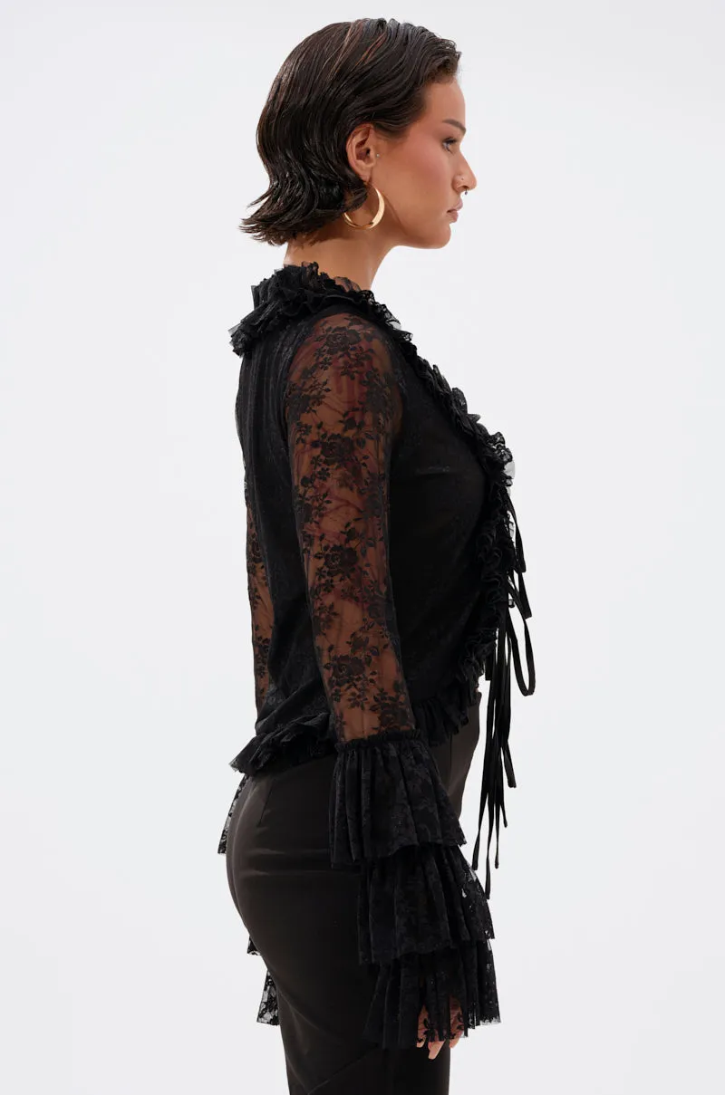 AN ELEGANT AFFAIR RUFFLE LACE BLOUSE IN BLACK sold by AKIRA product image thumbnail 3