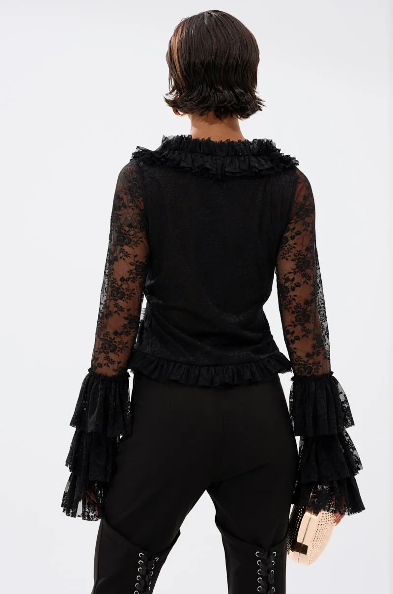 AN ELEGANT AFFAIR RUFFLE LACE BLOUSE IN BLACK sold by AKIRA product image thumbnail 4