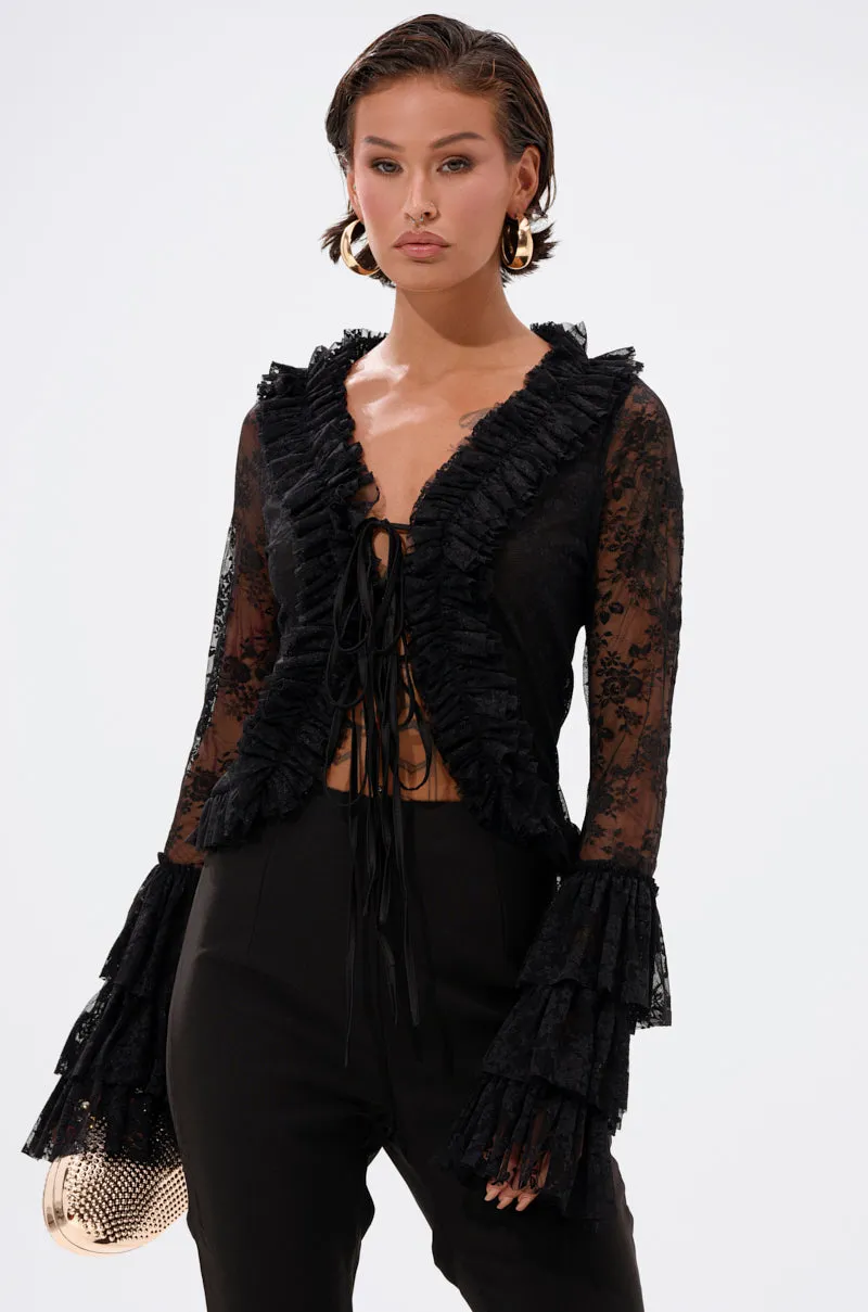 AN ELEGANT AFFAIR RUFFLE LACE BLOUSE IN BLACK sold by AKIRA product image thumbnail 2