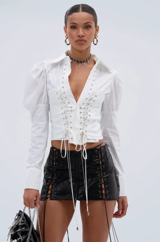 DAKOTA LACEUP BUTTON DOWN BLOUSE sold by AKIRA