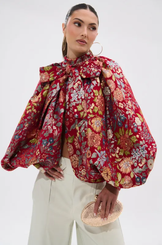 ETHEREAL FLORAL PUFF SLEEVE BROCADE TOP sold by AKIRA