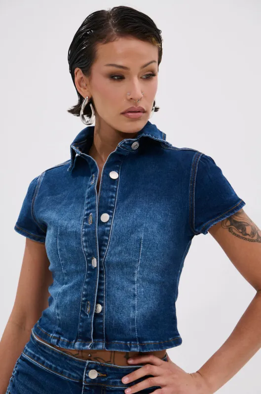 NEW CANADIAN TUX CROPPED SHORT SLEEVE BUTTON DOWN sold by AKIRA