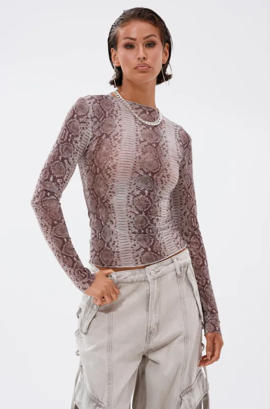 SNAKE CHARMER LONG SLEEVE MESH TOP sold by AKIRA