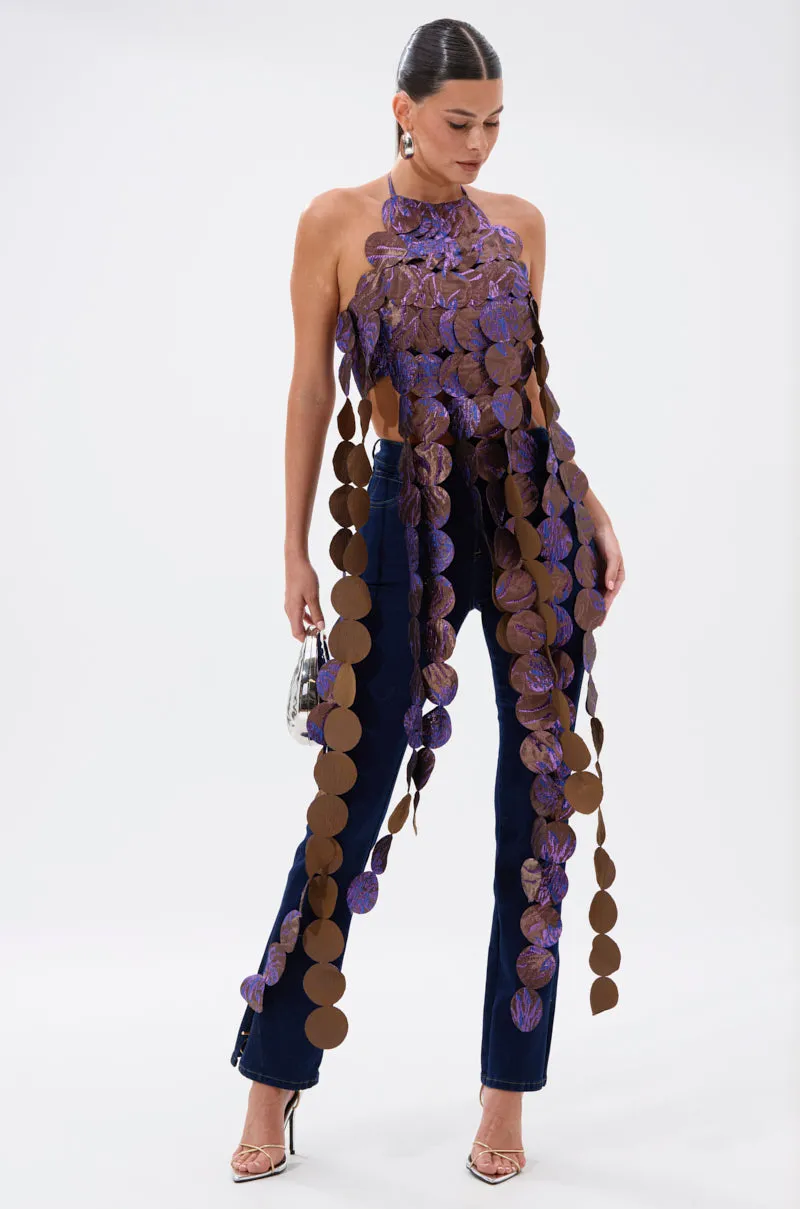 LIGHTS FLASHING BROCADE HALTER TIE NECK sold by AKIRA product image thumbnail 3