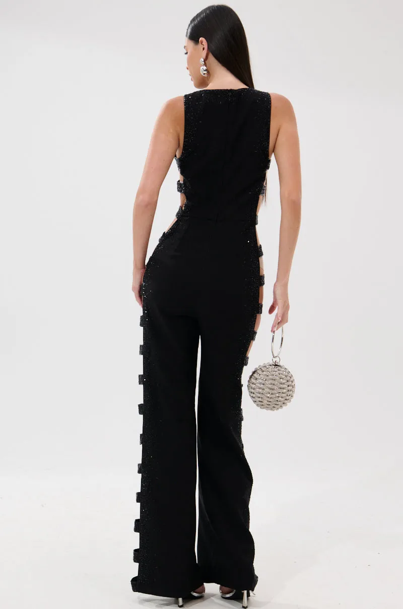 YOUR MAIN ONE CUTOUT JUMPSUIT WITH RHINESTONES sold by AKIRA product image thumbnail 4
