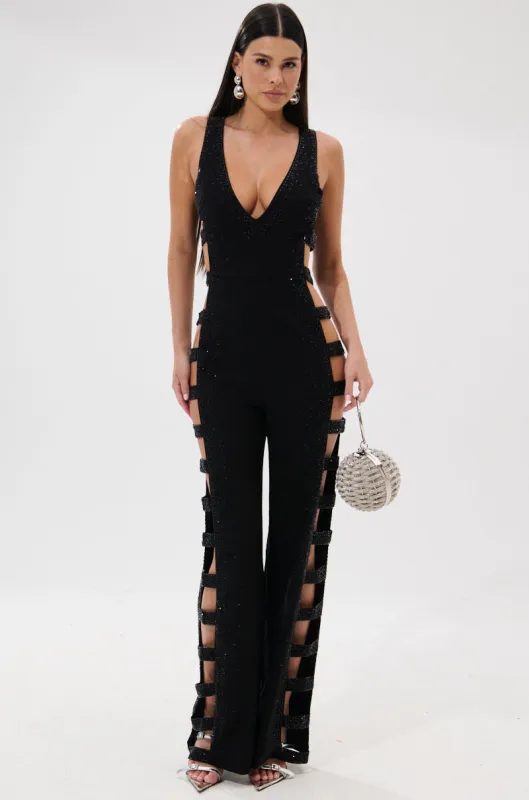 YOUR MAIN ONE CUTOUT JUMPSUIT WITH RHINESTONES sold by AKIRA