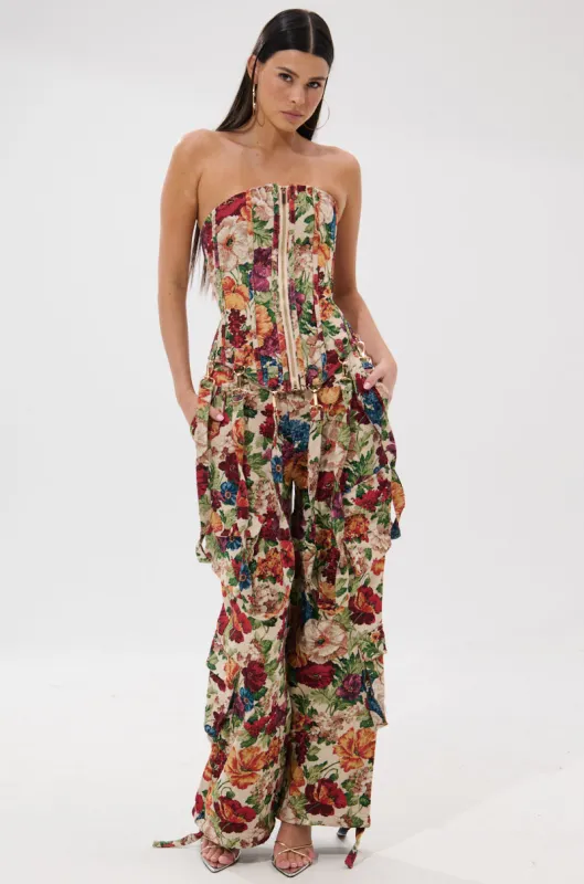 FLORAL FOR DAYS BROCADE TROUSER made by AKIRA