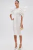 PURE JOY MIDI DRESS WITH DRAMATIC SLEEVE IN WHITE sold by AKIRA