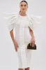PURE JOY MIDI DRESS WITH DRAMATIC SLEEVE IN WHITE sold by AKIRA
