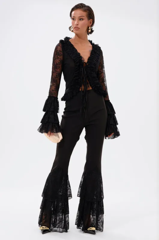 LOOKS AND FEELS GOOD LACE FLARE LEGGING sold by AKIRA