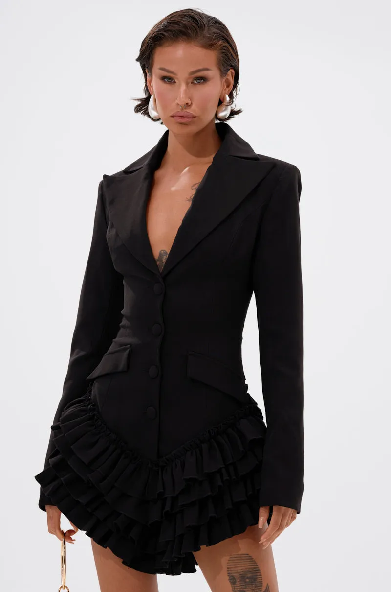 STRICTLY BUSINESS BLAZER ROMPER IN BLACK sold by AKIRA