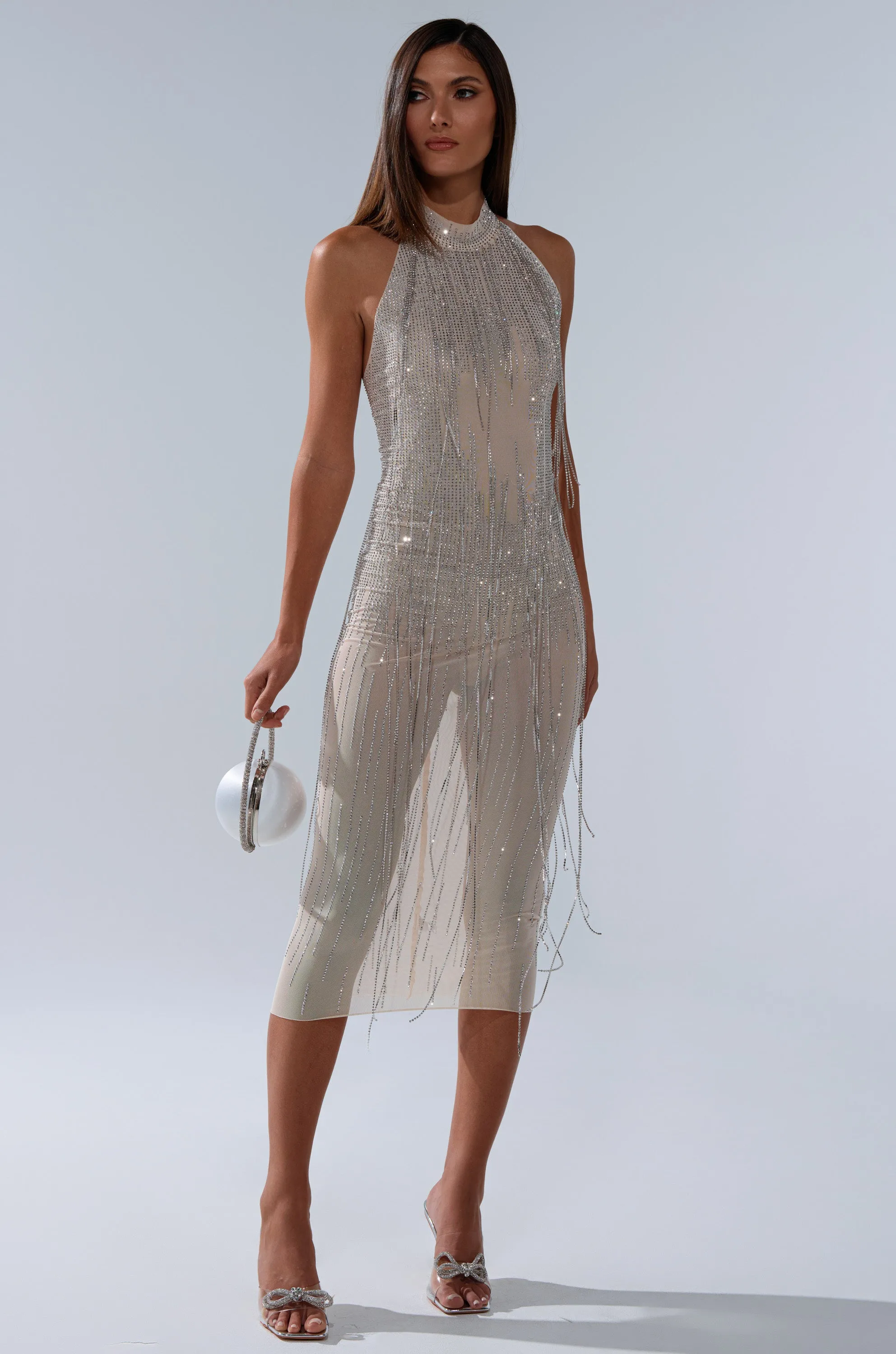 KEKE MIDI DRESS WITH RHINESTONE FRINGE sold by AKIRA product image thumbnail 3