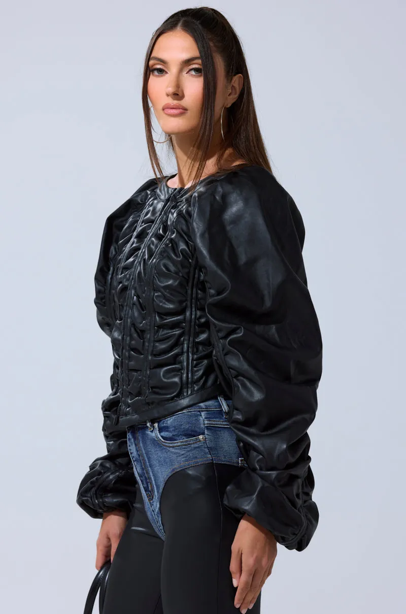 FAUX LEATHER CORSETED MOTO JACKET sold by AKIRA product image thumbnail 5