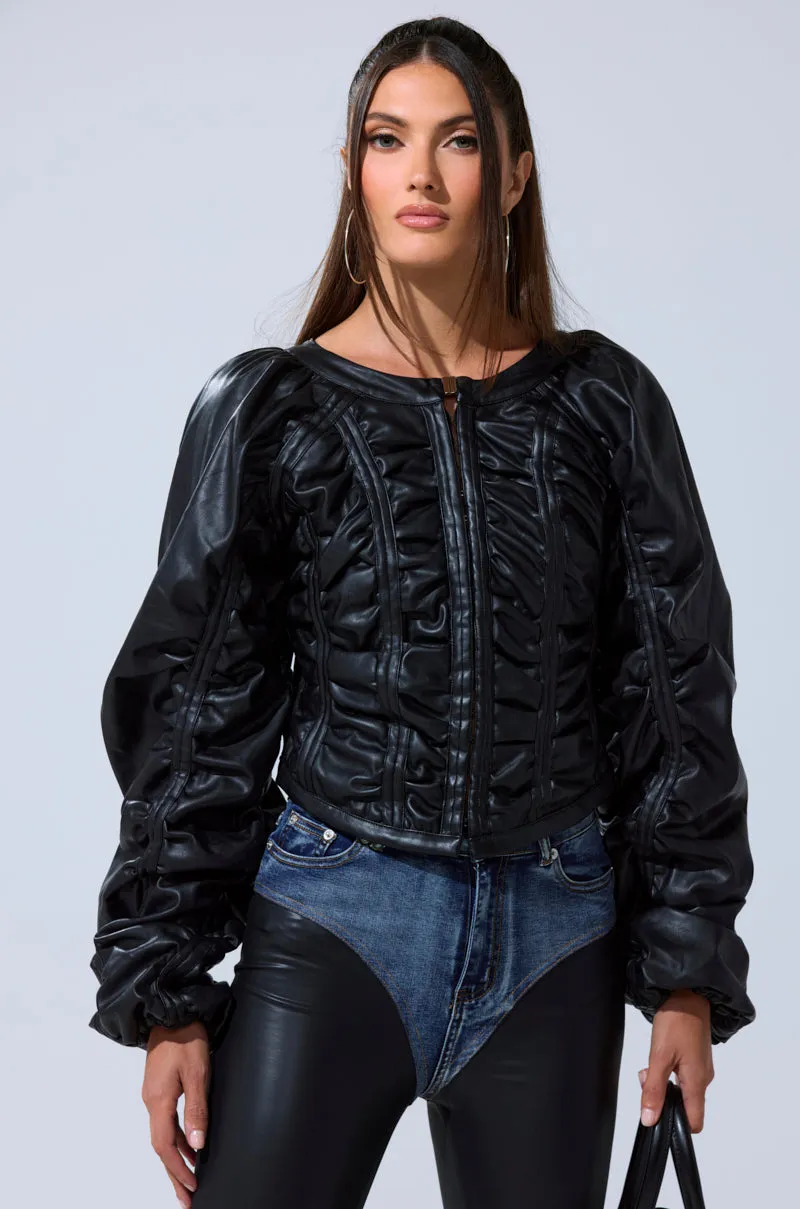 FAUX LEATHER CORSETED MOTO JACKET sold by AKIRA product image thumbnail 4