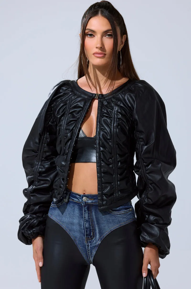 FAUX LEATHER CORSETED MOTO JACKET sold by AKIRA product image thumbnail 3