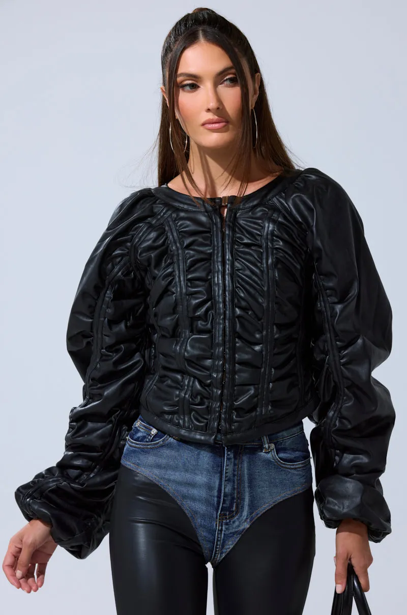 FAUX LEATHER CORSETED MOTO JACKET sold by AKIRA product image thumbnail 2