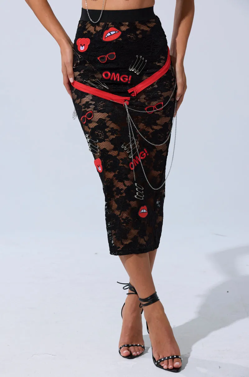 OMG LACE MAXI SKIRT WITH EMBELLISHMENTS sold by AKIRA product image thumbnail 3