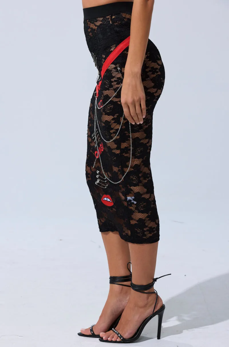 OMG LACE MAXI SKIRT WITH EMBELLISHMENTS sold by AKIRA product image thumbnail 4