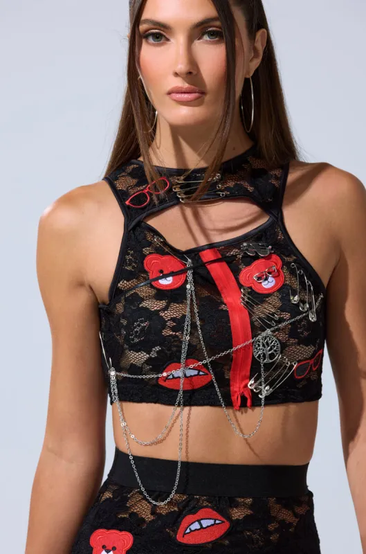 OMG LACE TANK WITH EMBELLISHMENTS sold by AKIRA