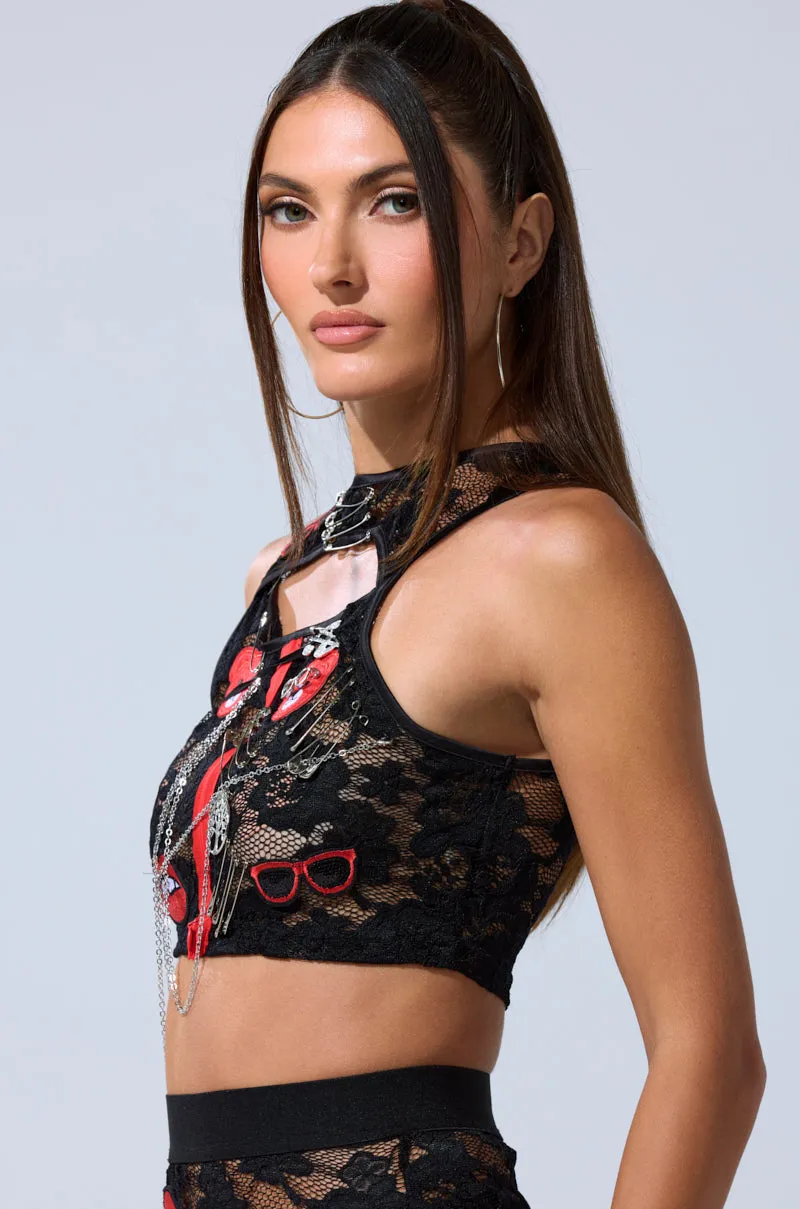 OMG LACE TANK WITH EMBELLISHMENTS sold by AKIRA product image thumbnail 3