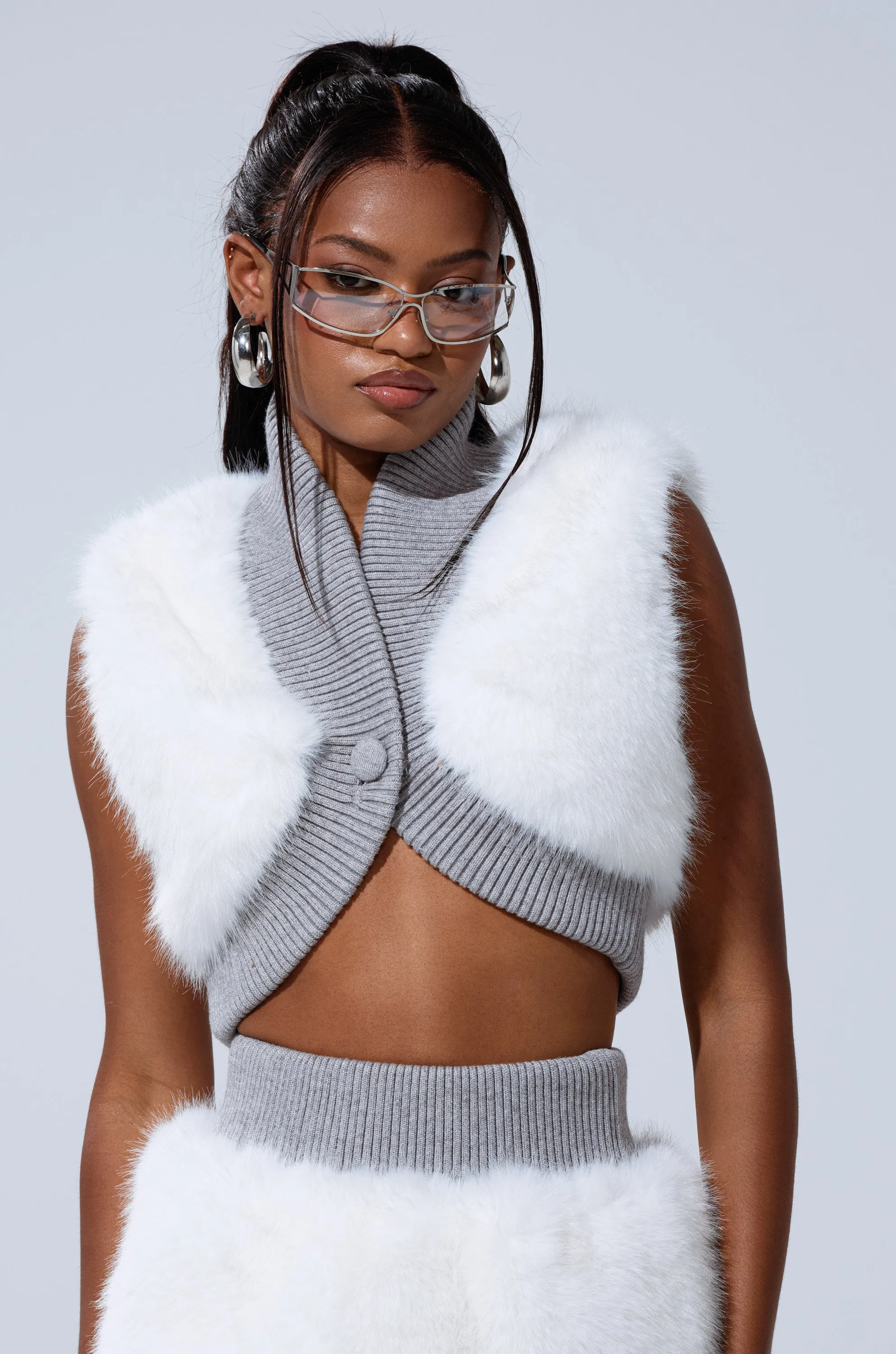 COZY VIBES FUR CARDIGAN sold by AKIRA