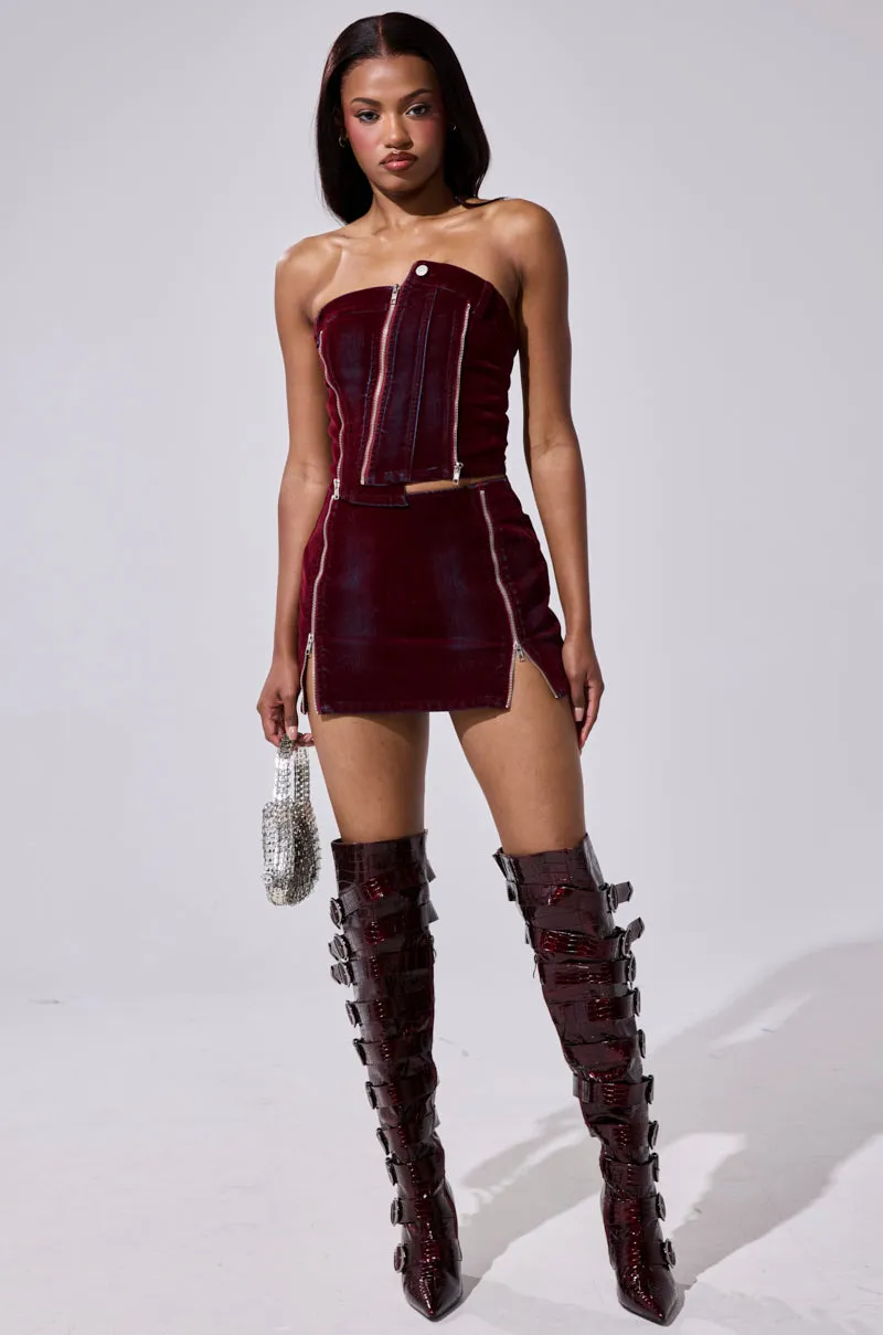 FOLD OVER ZIP MINI SKIRT sold by AKIRA