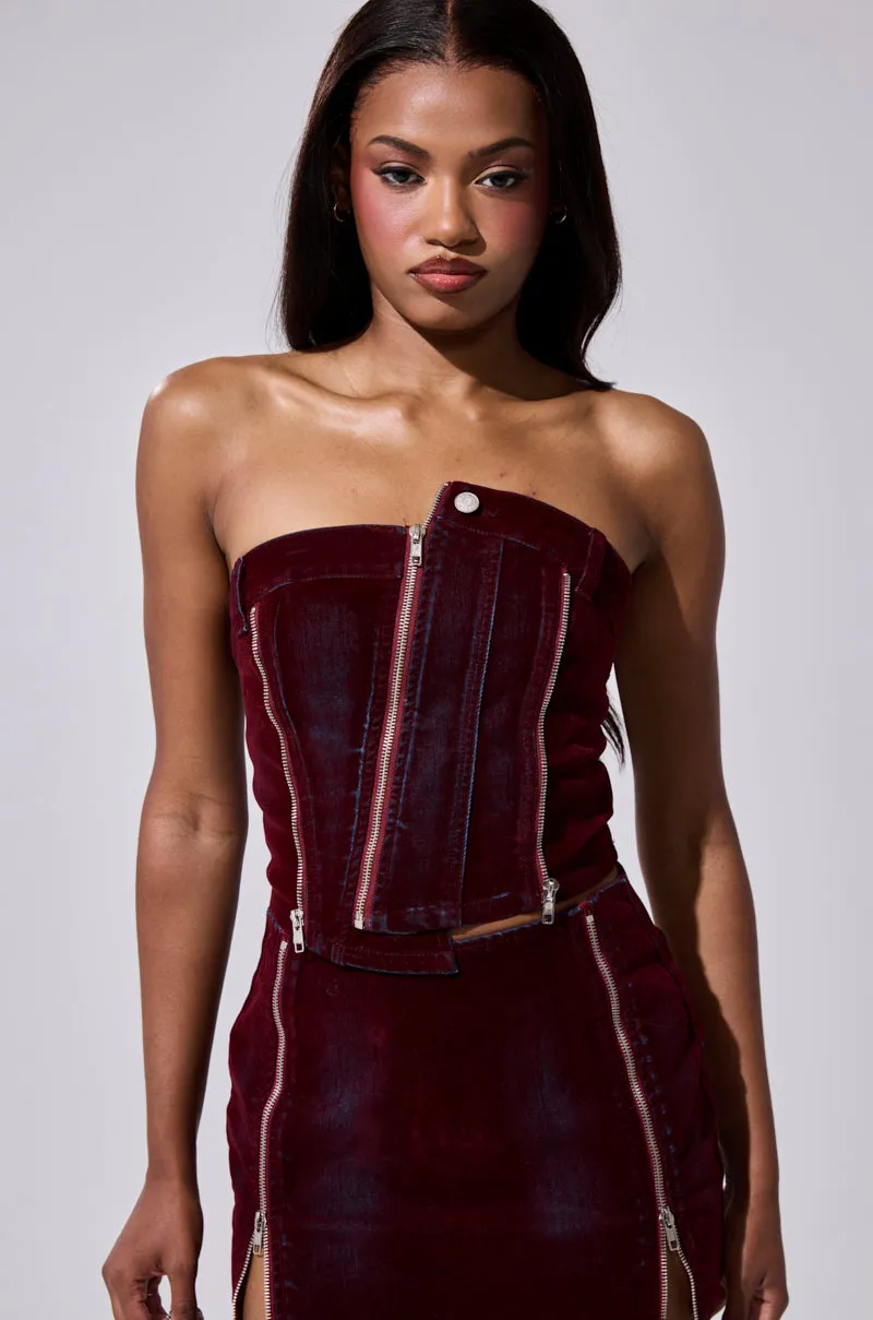ASYMMETRIC ZIP CORSET sold by AKIRA