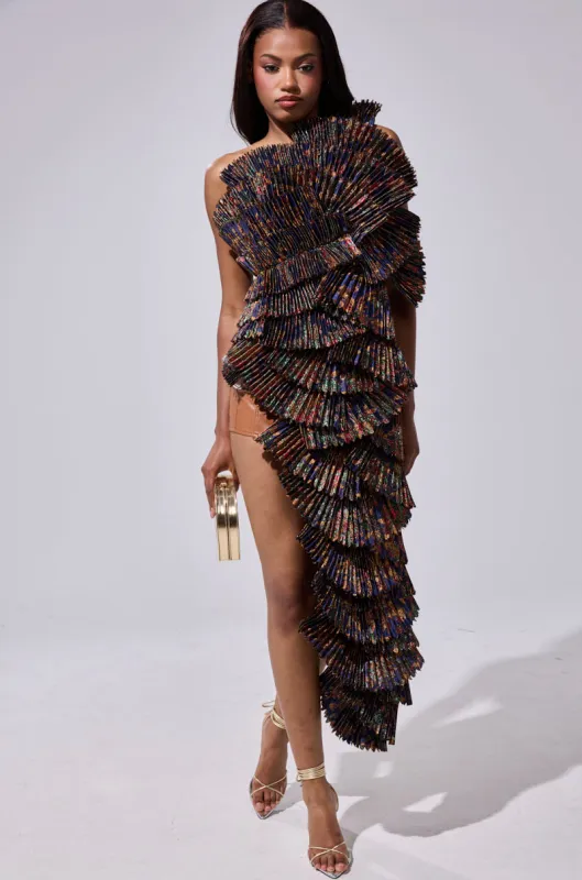 LUST FOR LIFE ASYMMETRICAL BROCADE TOP sold by AKIRA