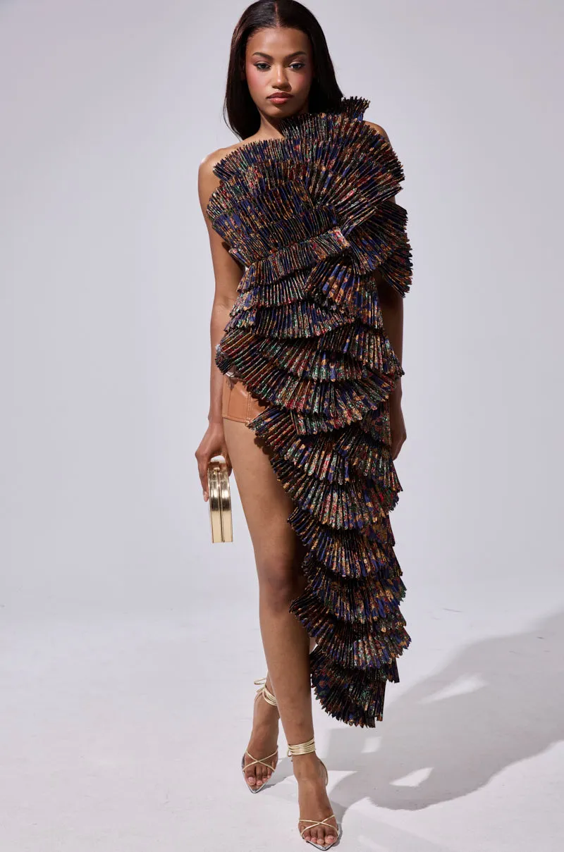 LUST FOR LIFE ASYMMETRICAL BROCADE TOP sold by AKIRA