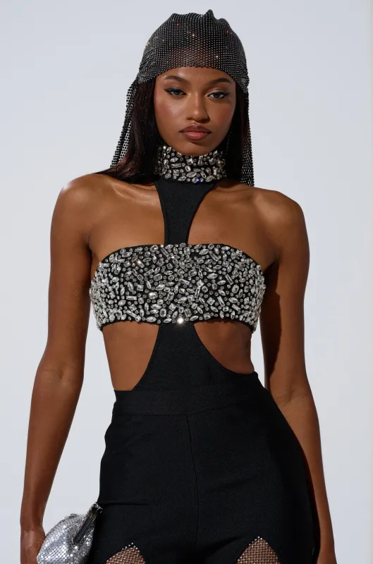THE BEST HAS YET TO COME RHINESTONE BODYSUIT sold by AKIRA