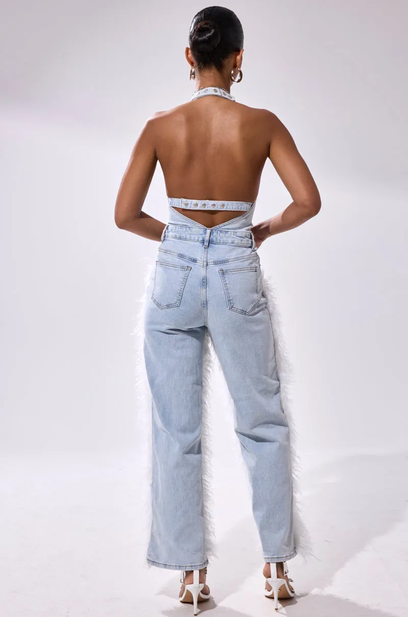 BADDIES ONLY DENIM FUR JUMPSUIT sold by AKIRA product image thumbnail 5