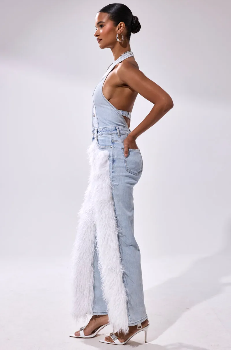 BADDIES ONLY DENIM FUR JUMPSUIT sold by AKIRA product image thumbnail 4